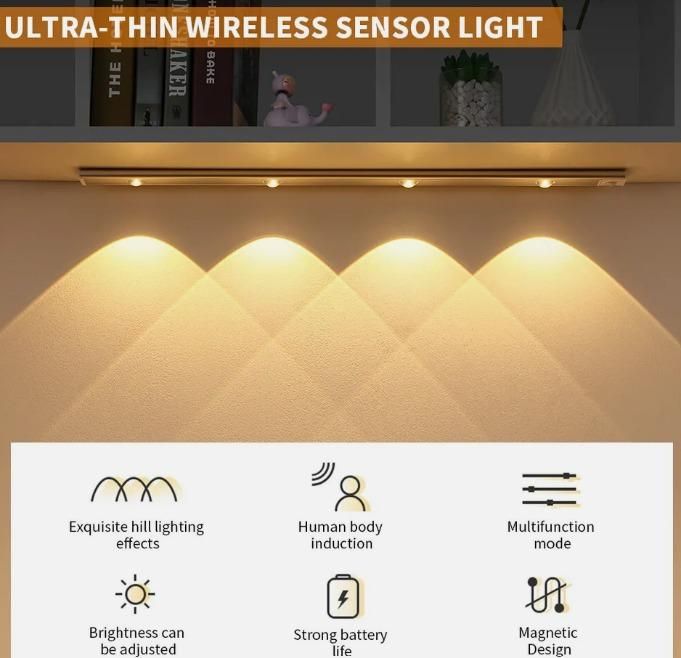 LED PIR motion sensor cabinet light with USB rechargeable